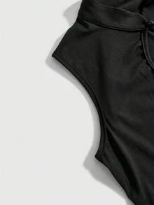 ROMWE Avant New Chinese Style Cheongsam Collar Sexy Hollow Teardrop Chest Minimalist Chic Women Tank Top - Black - View 4