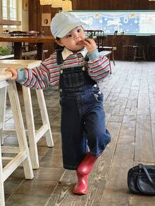 DAZY Baby Girl Casual Washed Denim Bib Overall Jumpsuit Toddler Girls Clothes - Dark Wash - View 3