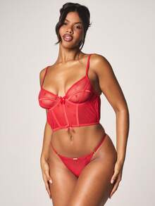 Missguided x Playboy 网纱兔耳丁字裤，饰有蝴蝶结细节和透明拼接设计 - 紅色 - 查看 4