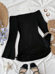 SHEIN Teen Girls Off Shoulder Knot Side Cover Up Dress Without Bikini, Summer Beach Vacation