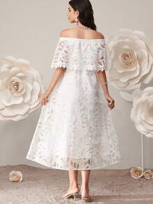 Vestido elegante de hombros descubiertos para mujeres embarazadas - Blanco - Ver 8