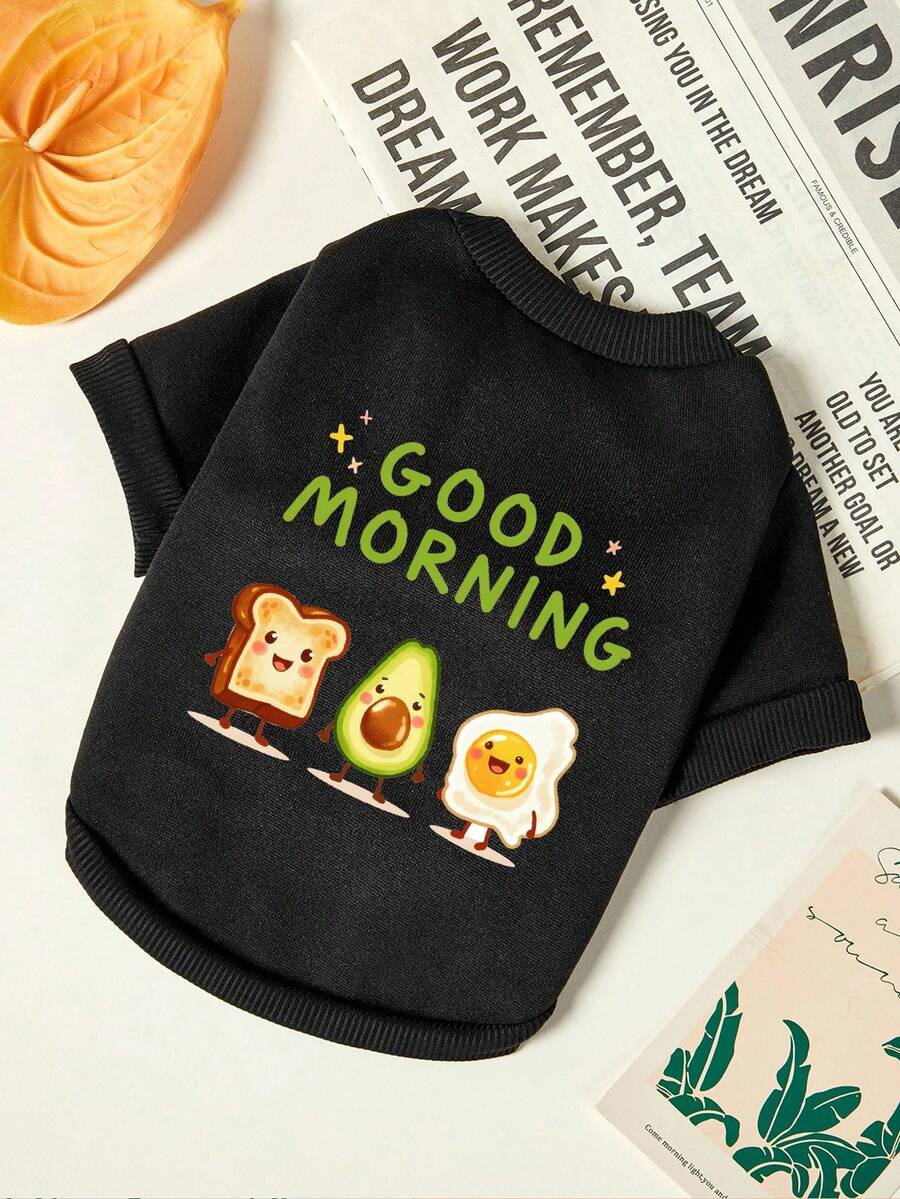 PETSIN 1 Pc Cute Toast Avocado Egg Flower Letter Printed Pet Black Autumn/Winter Casual Sports Style Pet Clothes - Black - View 1