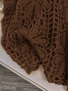 GlowEve CURVE Plus Size Women Crochet Hollow Out Round Neck Batwing Sleeve Loose Pullover - Brown - View 4