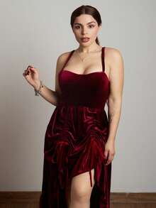 Lupita Cardoza Women Burgundy Velvet Long Dresses,Fall Wedding Guest Dress,Homecoming Dresses,Brunch Women Outfit,Renaissance Fair, New Year,Valentine Dress,Bridgerton Style Dress - Burgundy - View 3