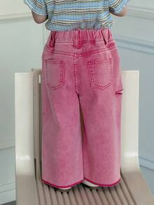 Dazy Kids Quần jean dáng rộng thoải mái cho bé gái - Màu Hồng Tươi - Xem 2