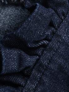 DAZY Young Girl Plain Slant Pocket Elastic Waist Ruffle Hem Washed Denim Jeans - Blue - View 7