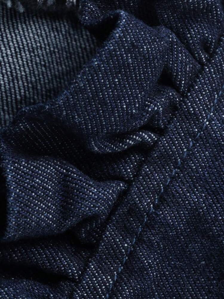Young Girl Plain Slant Pocket Elastic Waist Ruffle Hem Washed Denim Jeans