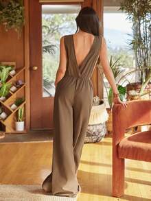 Lullawish Women's Bohemian Casual Loose Tie-Up Jumpsuit With Pockets, Comfortable For Outdoor & Everyday Wear - Coffee Brown - View 7
