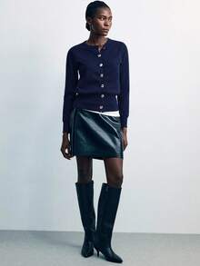 Maija 女士春夏开襟金属纽扣装饰宽松针织开衫，基础都市通勤风，简约时尚优雅商务休闲风，教师/办公室穿着，经典上衣，优雅夏日，情人节 - 寶藍色 - 查看 4