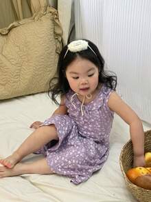 DAZY 女婴/幼儿印花蝴蝶结休闲无袖家居服 - 淡紫色 - 查看 5