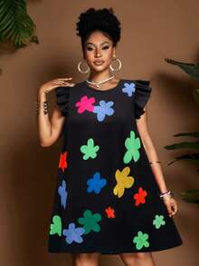 Maweii Đầm nữ cỡ lớn cổ tròn tay bồng dáng chữ A in họa tiết hoạt hình, kiểu dáng rộng rãi, thoải mái, thích hợp đi nghỉ mát, đi làm, phong cách tối giản, thiết kế độc đáo, món đồ thiết yếu mới cho mùa xuân/hè/thu. - màu đen - Xem 1