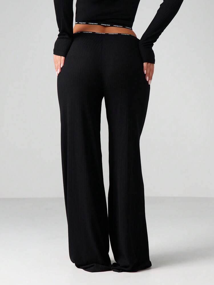 MISSGUIDED Ribbed Button Front With Elastic Waist Band Sleep Pajama Pants Loungewear