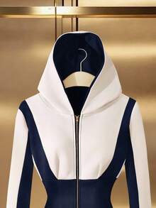 Franclia Jachetă elegantă casuală pentru femei, alb-negru, cu model patchwork, croită