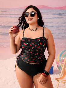Swim Mod Plus Size Women 2pcs Random Print Tankini Swimwear With Tummy Control, Suitable For Beach & Holiday - Multicolor - View 6