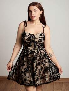 Lupita Cardoza Women's Velvet & Mesh Net Spaghetti Strap Black Dress,Sun Dress - Black - View 3