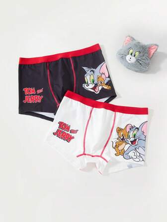 TOM & JERRY X SHEIN 2pcs/Set Men's Comfortable Cute Cartoon Pattern Trunks