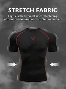 Manfinity Sport Corelite Bộ đồ thể thao nam in hình đầu hươu gồm áo thun và quần short, tay ngắn, bộ tập luyện, quần áo tập gym, quần áo thể thao nam, bộ đồ chạy bộ, bộ đồ tập gym, bộ đồ tập thể dục, áo nén thể thao nam. - màu đen - Xem 5