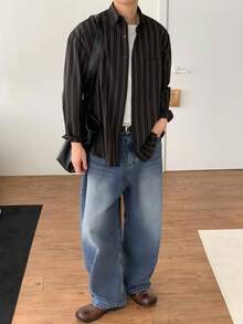 DAZY Quần jeans nam dáng rộng, chất liệu denim bạc màu, có túi, thích hợp cho mùa xuân. - Màu xanh lam - Xem 5