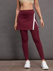 Activina Damen Kontrast-Farbe Lässig Sport Leggings - Bordeaux - Übersicht 4