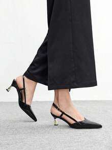 CUCCOO BIZCHIC Women's Pointed Toe Apricot Backstrap Formal Party Commute Kitten Heel Pumps Valentine's Day Spring Shoes - Graphite Black - View 4