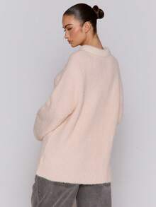 MUSERA Suéter oversize con detalles de botones de dos tonos de mohair, estilo de calle, lindo, para invierno y primavera - Rosa - Ver 4