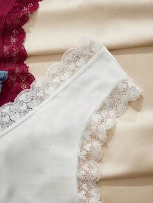 NudeFit 4pcs/Set Sexy Lace Trim Women's Thong Panties, All Season - Multicolor - View 4