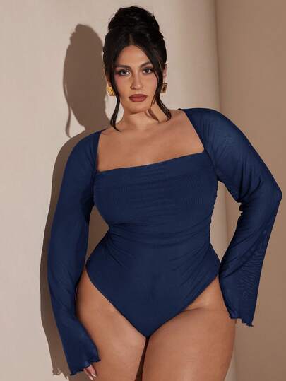 SHEIN BAE Mono de manga larga elegante de color púrpura talla grande para mujer, otoño/invierno