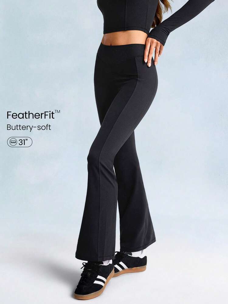 31" FeatherFit™-Ribbed Fierce Flare Buttery-Soft Curved Seam Waistband Ribbed Flared Leggings Low Impact Daily Casual Studio Yoga Pilates Wear