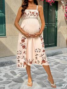 SHEIN 孕妇碎花褶皱优雅派对连衣裙