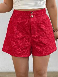 Elenzga Plus Size Women Textured Fabric Button Elegant Office Shorts