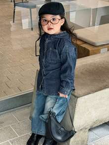 Dazy Kids Toddler Girls' Hooded Washed Vintage Denim Jacket - Blue - View 2