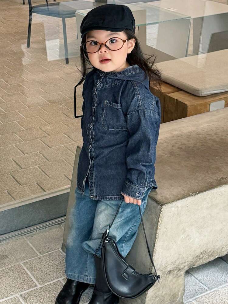 Toddler Girls' Hooded Washed Vintage Denim Jacket