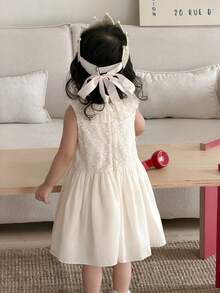 DAZY 女童韩版休闲荷叶边蕾丝纯色清新生日派对连衣裙 - 米色 - 查看 6