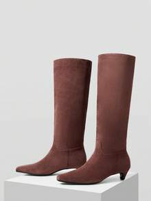 MOTF WOMEN SQUARE TOE HEELED KNEE-HIGH BOOTS FOR CHRISTMAS FALL SHOES - Brown - View 4