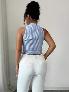 SHEIN Elenzya Large-Sized Woven Striped Casual Summer Halter Tops And Vests - Blue - View 2