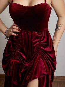 Lupita Cardoza Women Burgundy Velvet Long Dresses,Fall Wedding Guest Dress,Homecoming Dresses,Brunch Women Outfit,Renaissance Fair, New Year,Valentine Dress,Bridgerton Style Dress - Burgundy - View 4