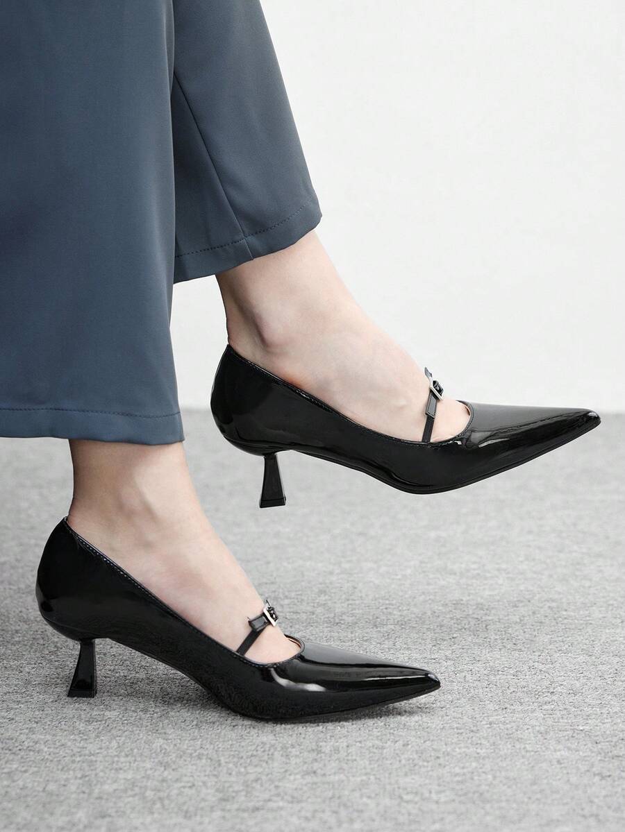 CUCCOO BIZCHIC Women's Pointed Toe Buckle Design Fashionable High Heels, Versatile For Daily Wear
