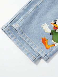 SHEIN Quần jean ống đứng dáng rộng màu xanh nhạt họa tiết động vật dễ thương dành cho bé gái mới biết đi, phù hợp mặc hàng ngày và mùa tựu trường - Rửa nhẹ - Xem 6