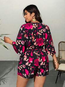 Breezaya Plus Size Floral Print Casual Romper - Multicolor - View 2