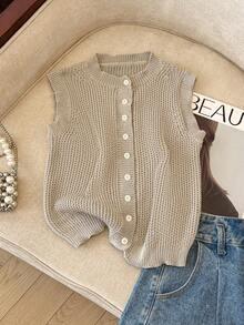 Franclia 女士百搭简约时尚通勤毛衣背心 - 灰色 - 查看 1