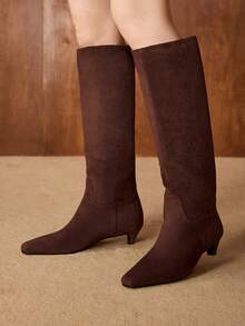 MOTF WOMEN SQUARE TOE HEELED KNEE-HIGH BOOTS FOR CHRISTMAS FALL SHOES - Brown - View 7