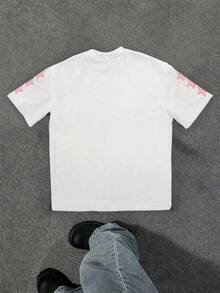 SHEIN Umblă cu Dumnezeu, slogan God Hip Hop Rock Graffiti, imprimeu cu stele, tricou cu mânecă scurtă supradimensionat, grafic, casual, pentru fete preadolescente, potrivit pentru vară, copii stilați, ținută casual, haine grafice pentru copii, întoarcerea la școală, haine de toamnă, ținute de vară pentru ieșiri în oraș, confort ușor, straturi de toamnă pentru copii, întoarcerea acasă