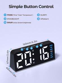 Teckwe LED Modern Multifunctional Digital Alarm Clock With Atmosphere Light, Adjustable Brightness, Date Display, USB Powered, Suitable For Bedroom Living Room Decor, Bedroom Alarm ,Back To School, Study Supplies - Multicolor - View 8