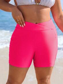 SHEIN Swim Plus Size Magenta Dopamine Print Swim Trunks - Hot Pink - View 3