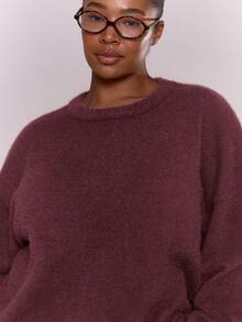 MUSERA USERA Mohair Plus Size Crew Neck Jumper Spring Y2K 90's Casual Cute Airport Back To School Everyday Spring - Burgundy - View 2