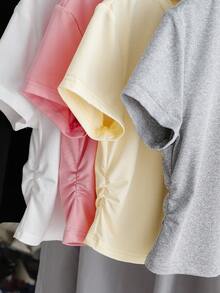 Sparklyn Set da 5 magliette casual a maniche corte con arricciatura in vita, adatte per ragazze pre-adolescenti, versatili per primavera/estate - Multicolore - Visualizzare 7