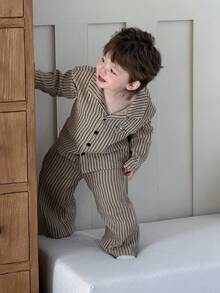 DAZY 2pcs Toddler Boys' Casual Striped Shirt Top And Pants Loungewear Set