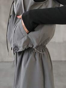 FRIFUL 2pcs Women's Cargo Style Vest Jacket And Skirt Set - Dark Grey - View 8