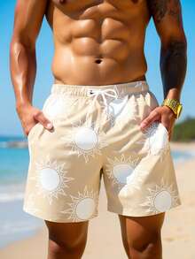 Manfinity VDAYZ Men's Casual Sun Print Beach Shorts - White - View 1