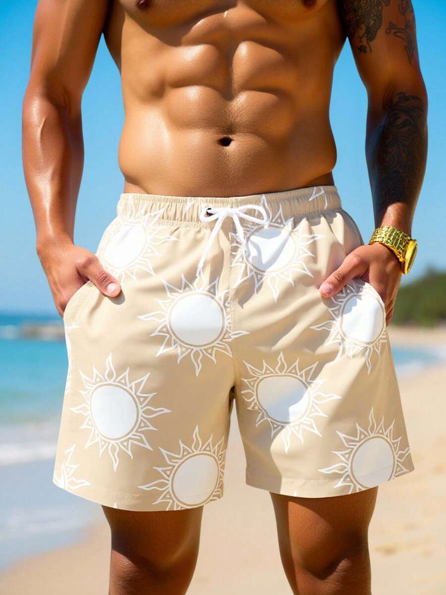 Manfinity VDAYZ Men's Casual Sun Print Beach Shorts - White - View 1